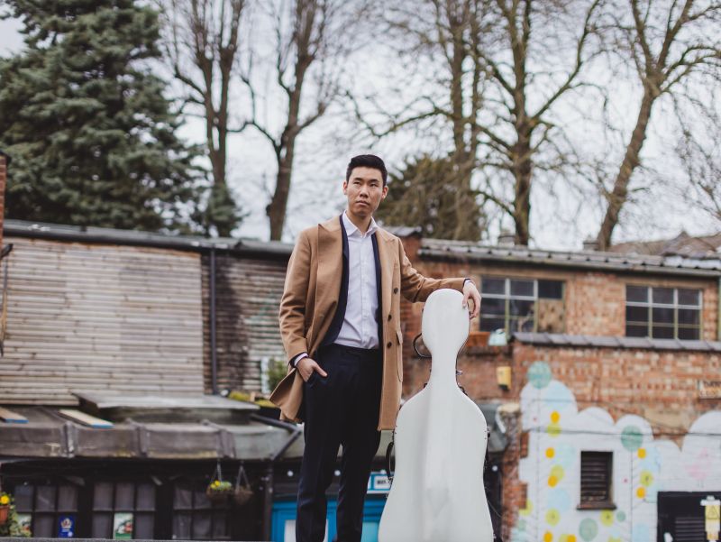 Michael Song performing with his cello